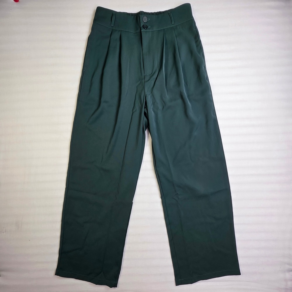 Halara Forest Green High Waisted Wide Leg Pleated Trousers Pants Womens Medium